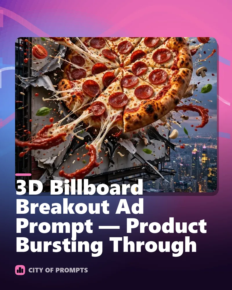 Cover image for 3D Billboard Breakout Ad Prompt — Product Bursting Through