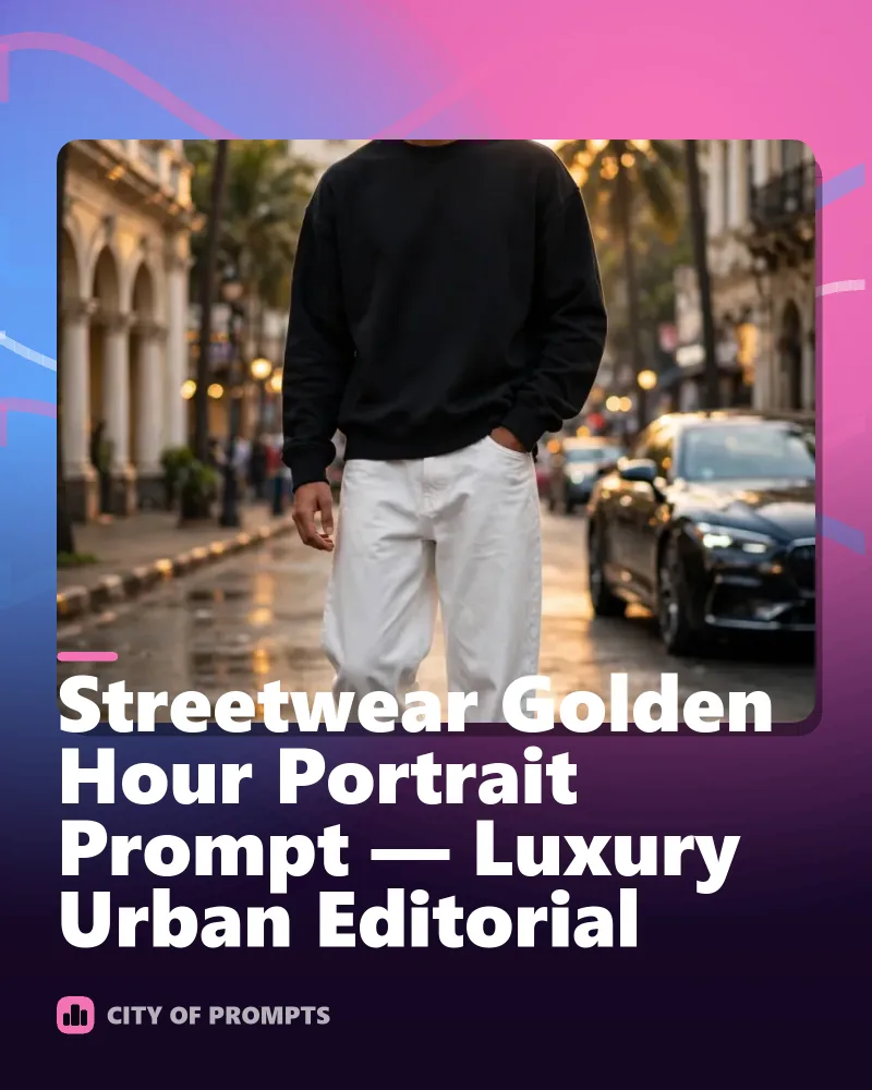 Cover image for Streetwear Golden Hour Portrait Prompt — Luxury Urban Editorial
