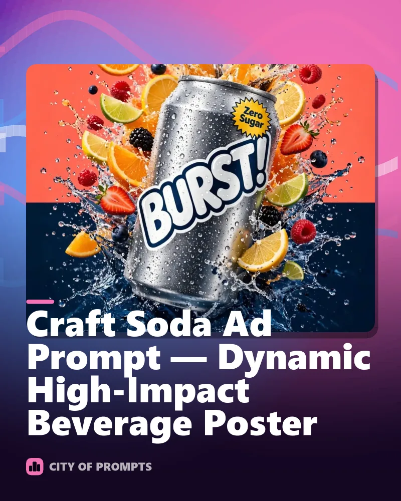 Cover image for Craft Soda Ad Prompt — Dynamic High-Impact Beverage Poster