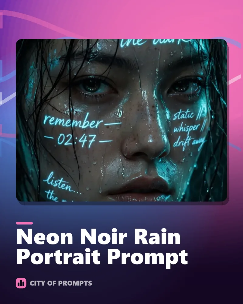 Cover image for Neon Noir Rain Portrait Prompt