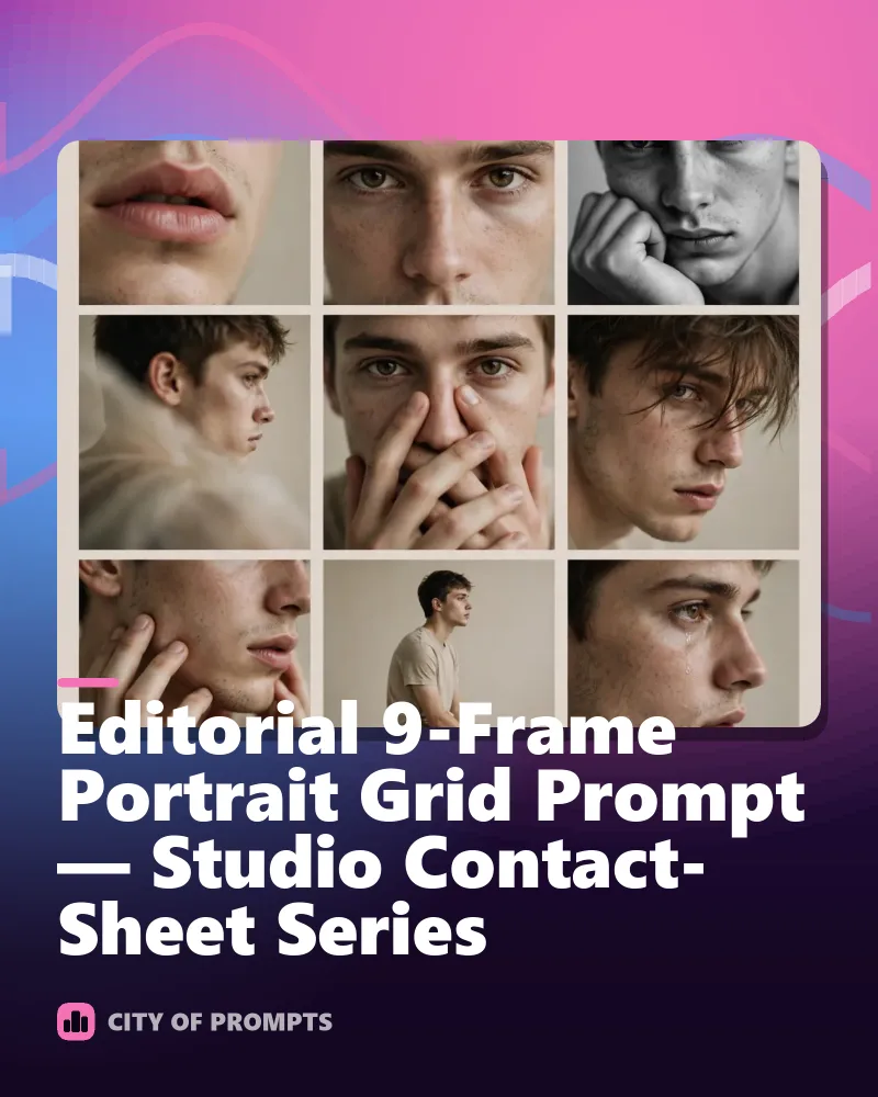Cover image for Editorial 9-Frame Portrait Grid Prompt — Studio Contact-Sheet Series