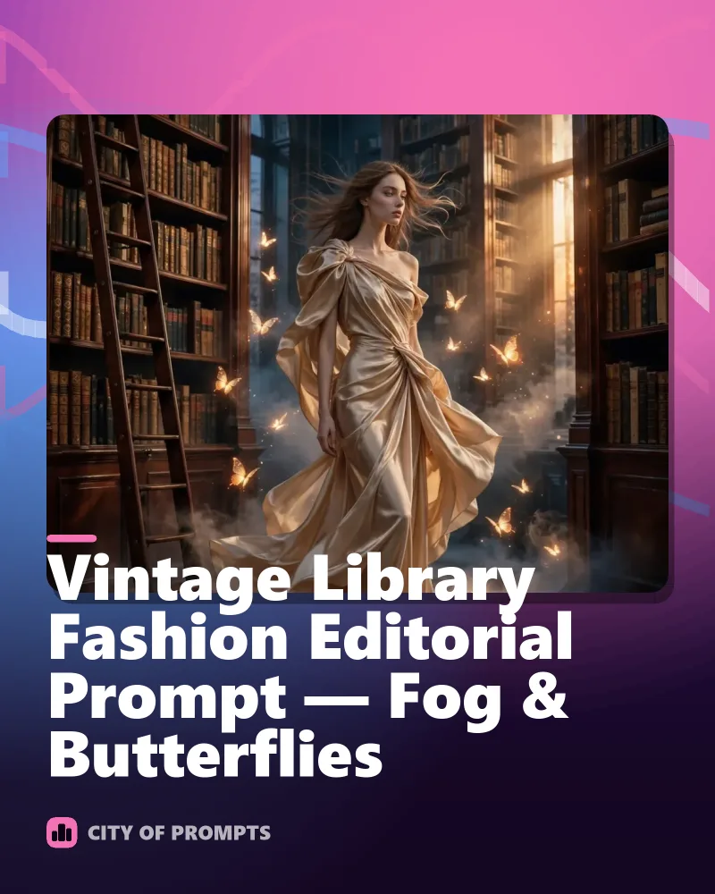 Cover image for Vintage Library Fashion Editorial Prompt — Fog & Butterflies