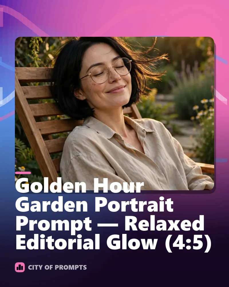 Cover image for Golden Hour Garden Portrait Prompt — Relaxed Editorial Glow (4:5)