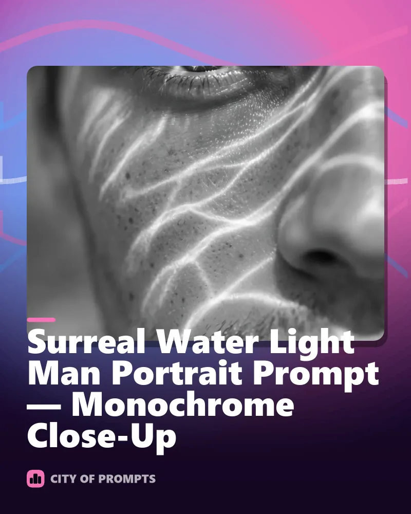 Cover image for Surreal Water Light Man Portrait Prompt — Monochrome Close-Up