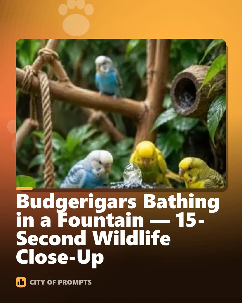 Cover image for Budgerigars Bathing in a Fountain — 15-Second Wildlife Close-Up