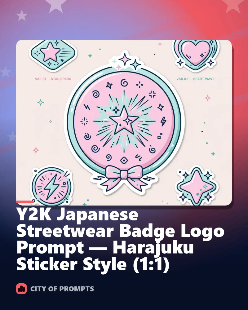 Cover image for Y2K Japanese Streetwear Badge Logo Prompt — Harajuku Sticker Style (1:1)