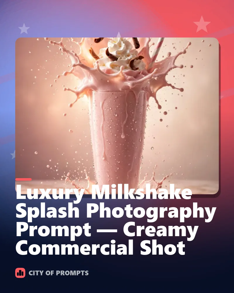 Cover image for Luxury Milkshake Splash Photography Prompt — Creamy Commercial Shot