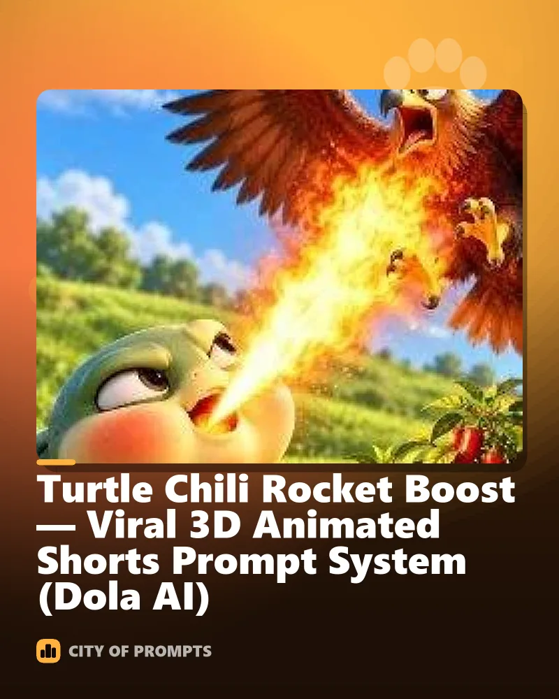 Cover image for Turtle Chili Rocket Boost — Viral 3D Animated Shorts Prompt System (Dola AI)