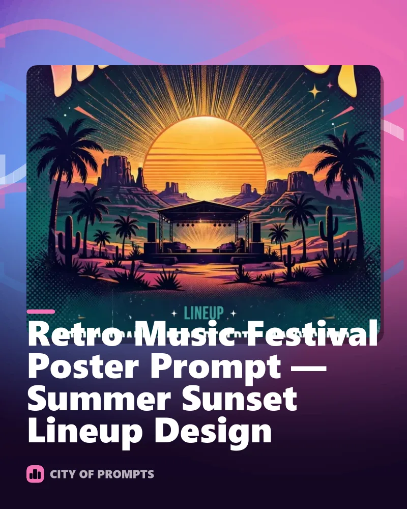 Cover image for Retro Music Festival Poster Prompt — Summer Sunset Lineup Design