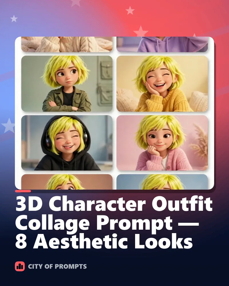Cover image for 3D Character Outfit Collage Prompt — 8 Aesthetic Looks