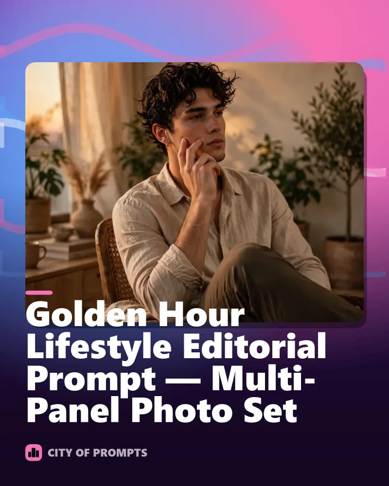 Cover image for Golden Hour Lifestyle Editorial Prompt — Multi-Panel Photo Set