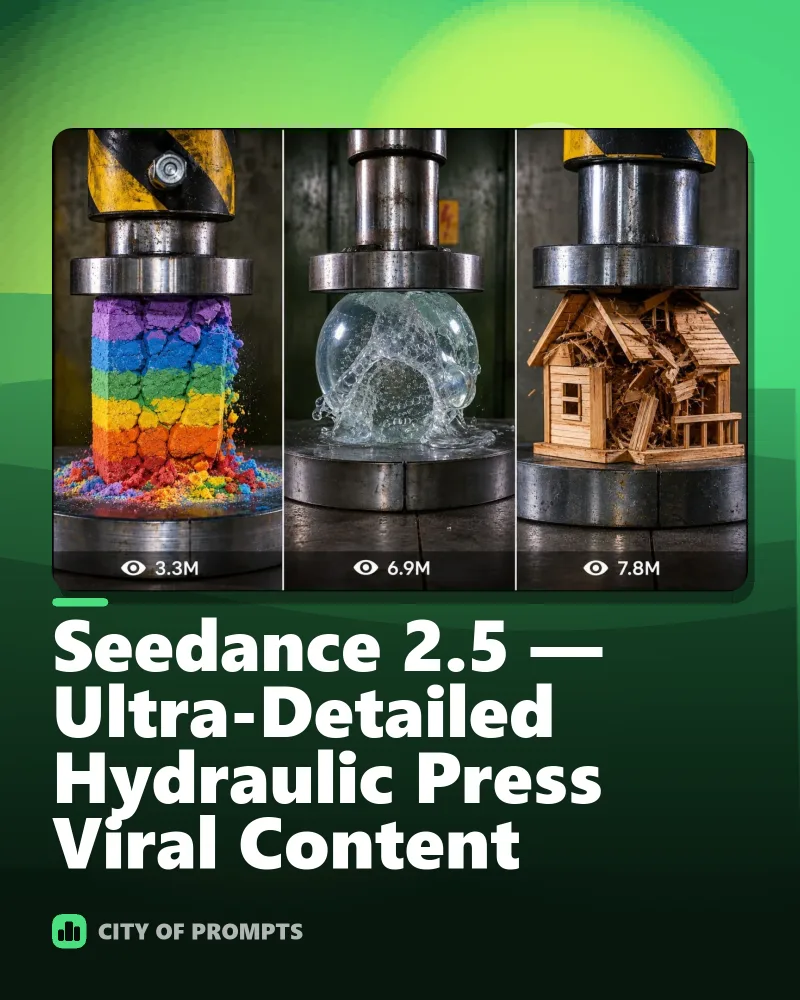 Cover image for Seedance 2.5 — Ultra-Detailed Hydraulic Press Viral Content