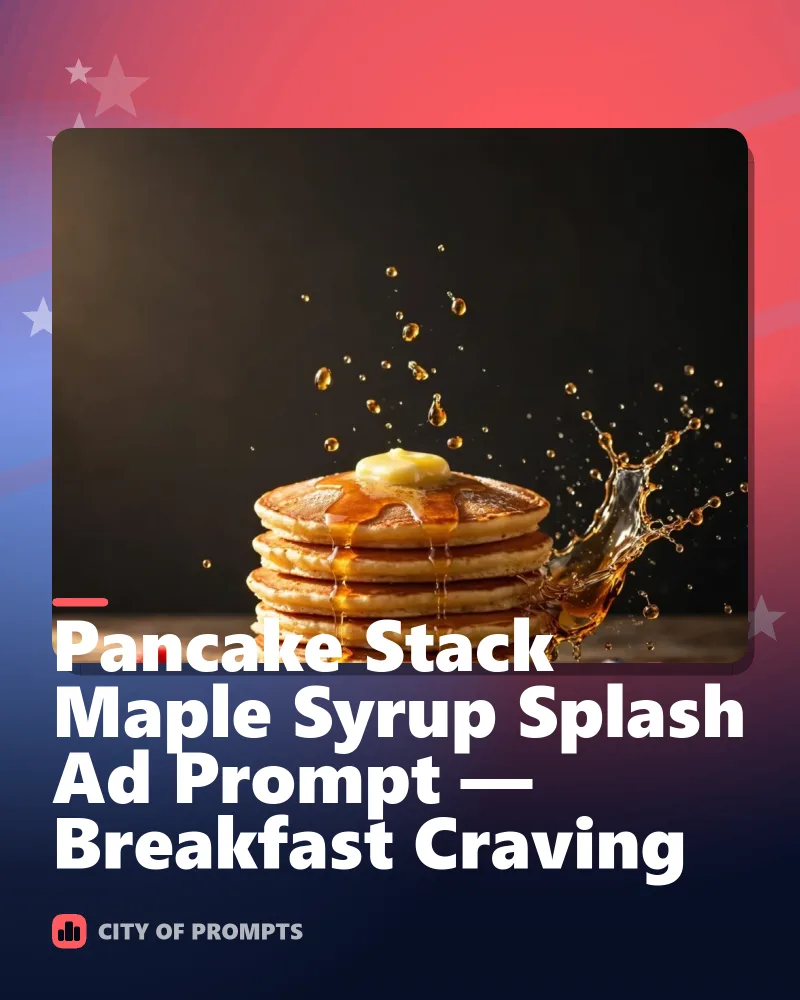 Cover image for Pancake Stack Maple Syrup Splash Ad Prompt — Breakfast Craving
