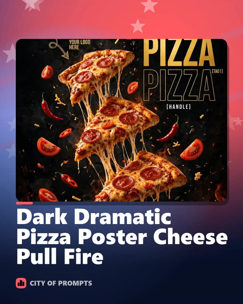 Cover image for Dark Dramatic Pizza Poster Cheese Pull Fire