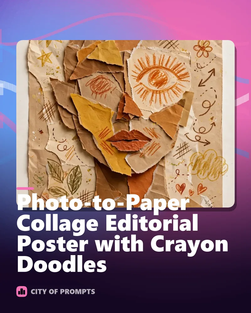 Cover image for Photo-to-Paper Collage Editorial Poster with Crayon Doodles