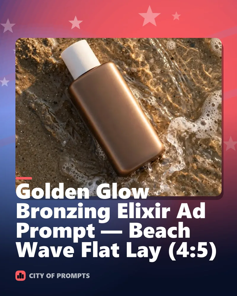 Cover image for Golden Glow Bronzing Elixir Ad Prompt — Beach Wave Flat Lay (4:5)