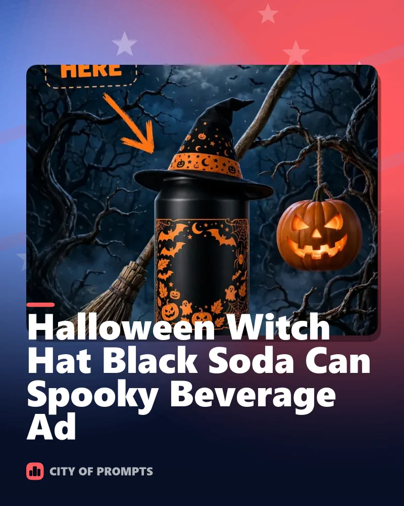 Cover image for Halloween Witch Hat Black Soda Can Spooky Beverage Ad