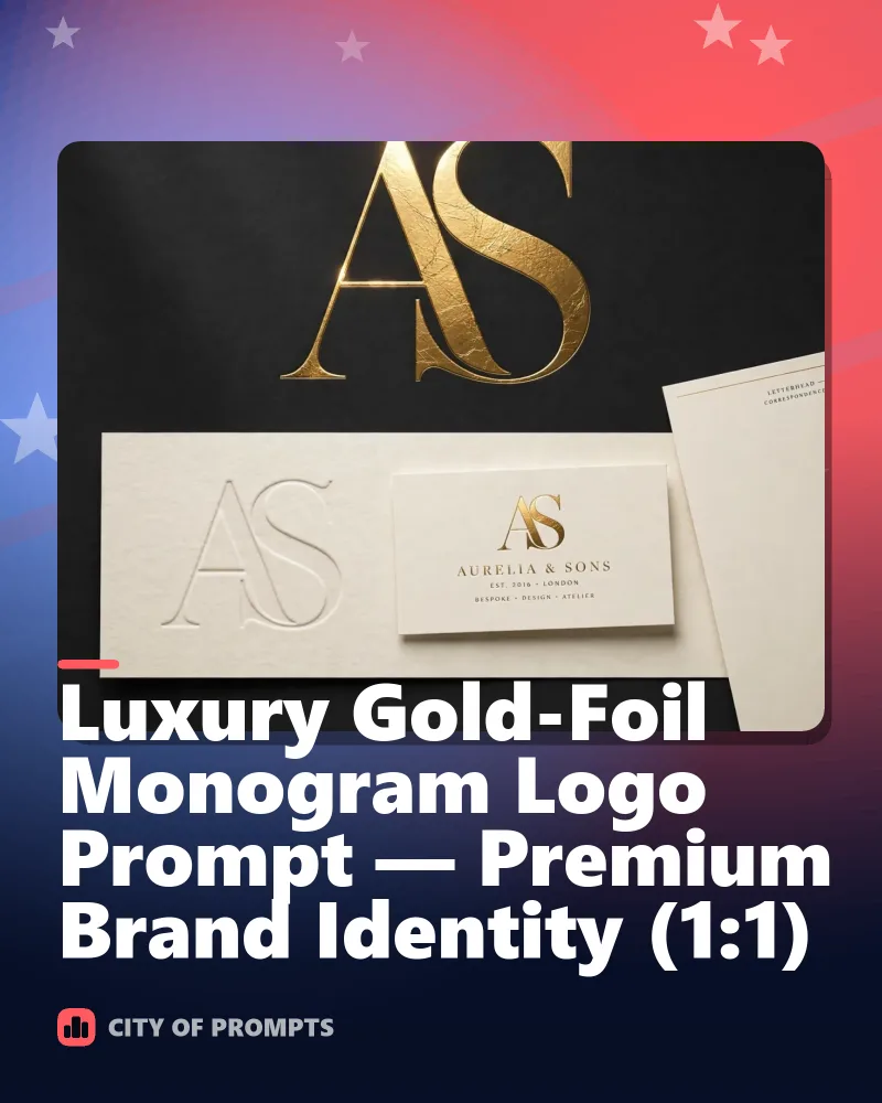 Cover image for Luxury Gold-Foil Monogram Logo Prompt — Premium Brand Identity (1:1)