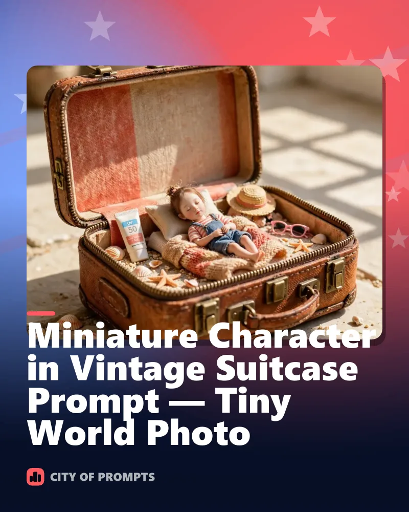 Cover image for Miniature Character in Vintage Suitcase Prompt — Tiny World Photo