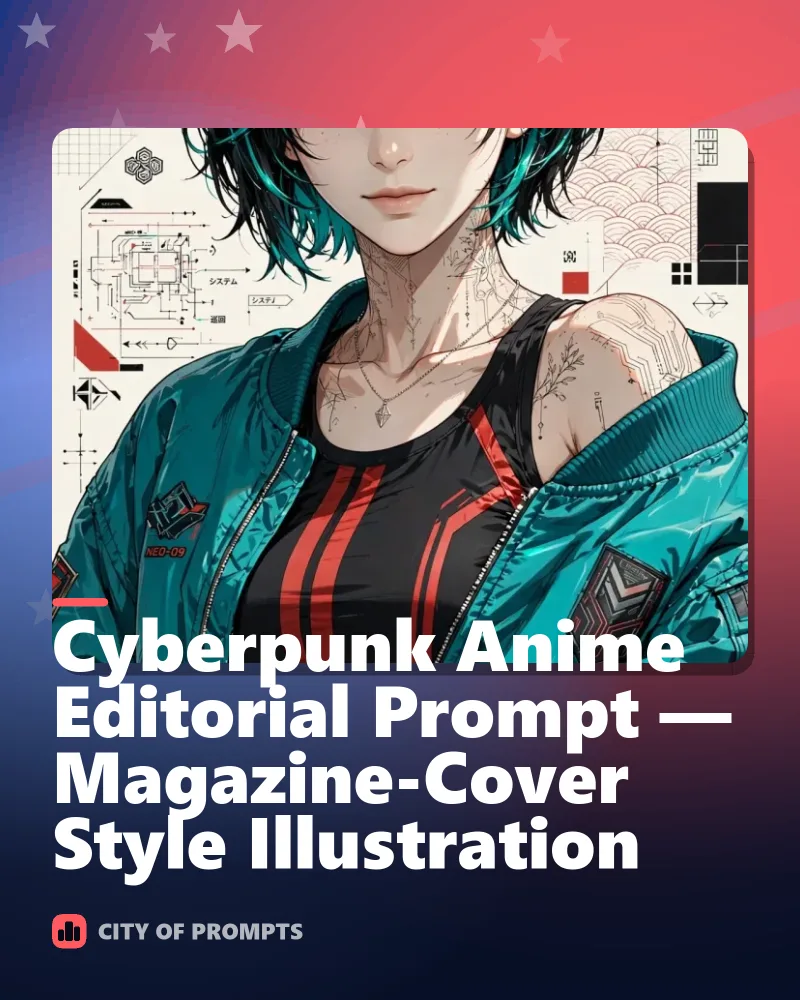 Cover image for Cyberpunk Anime Editorial Prompt — Magazine-Cover Style Illustration