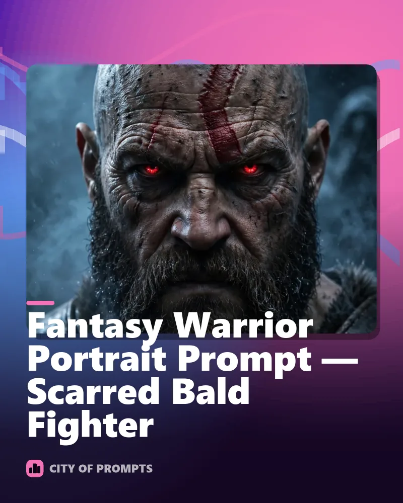 Cover image for Fantasy Warrior Portrait Prompt — Scarred Bald Fighter
