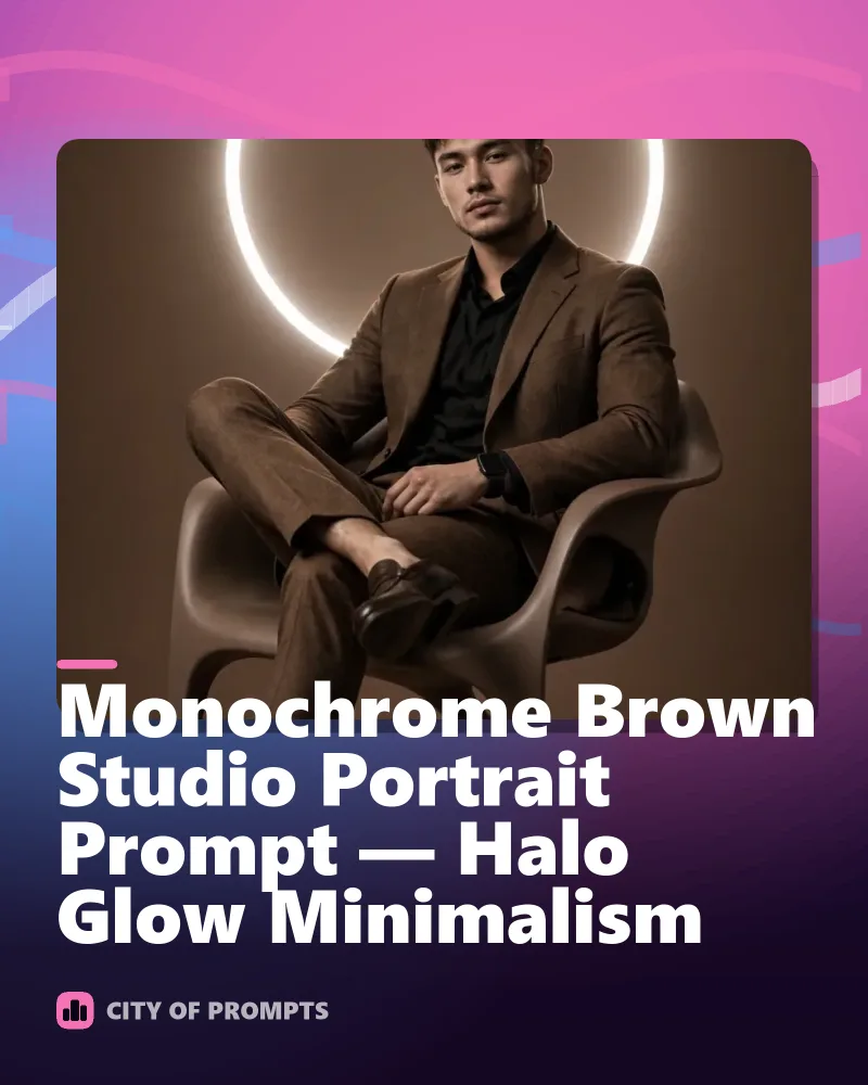 Cover image for Monochrome Brown Studio Portrait Prompt — Halo Glow Minimalism