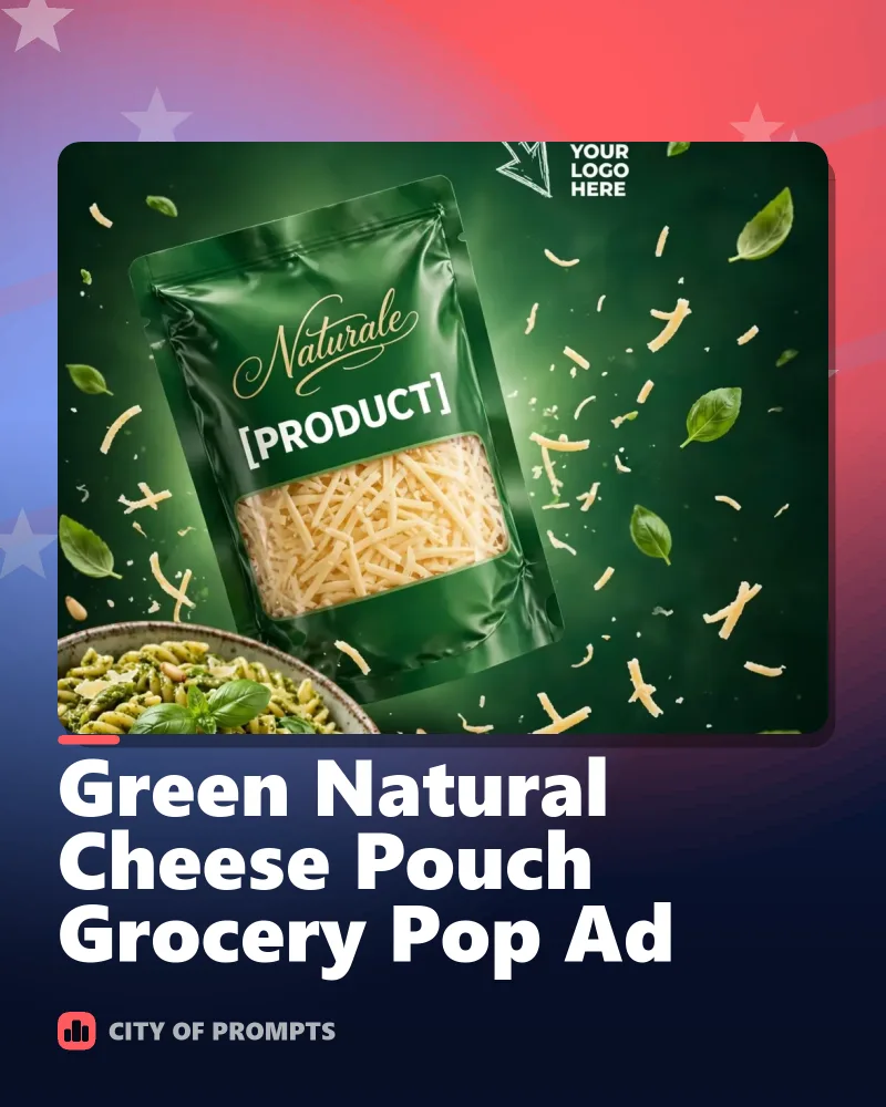 Cover image for Green Natural Cheese Pouch Grocery Pop Ad