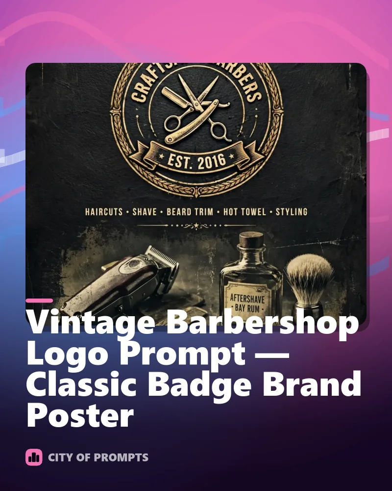 Cover image for Vintage Barbershop Logo Prompt — Classic Badge Brand Poster