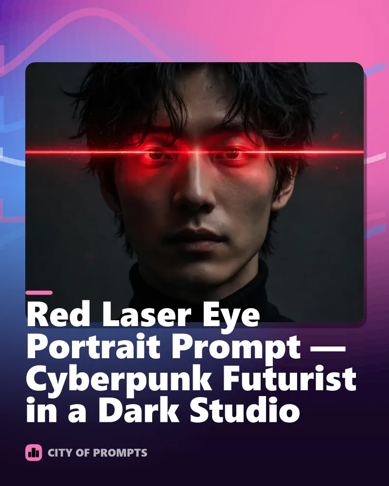 Cover image for Red Laser Eye Portrait Prompt — Cyberpunk Futurist in a Dark Studio