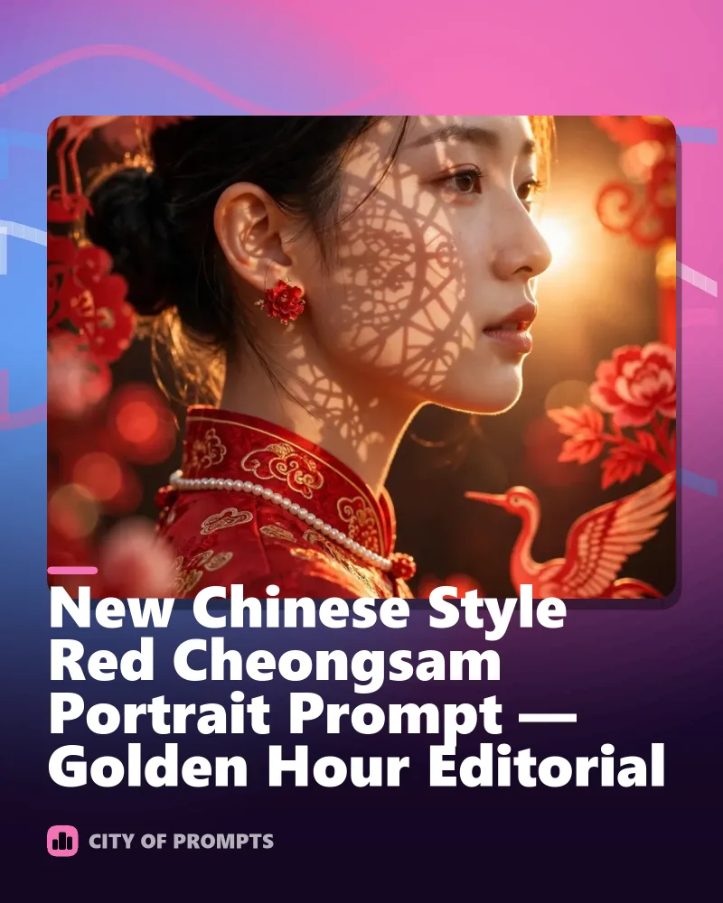 Cover image for New Chinese Style Red Cheongsam Portrait Prompt — Golden Hour Editorial