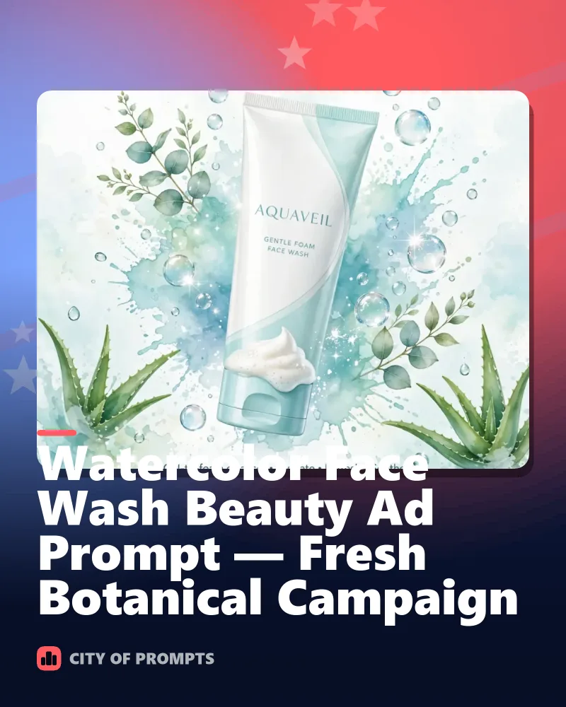 Cover image for Watercolor Face Wash Beauty Ad Prompt — Fresh Botanical Campaign