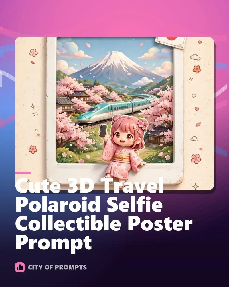 Cover image for Cute 3D Travel Polaroid Selfie Collectible Poster Prompt