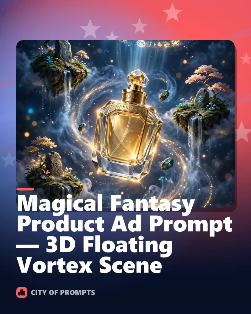 Cover image for Magical Fantasy Product Ad Prompt — 3D Floating Vortex Scene