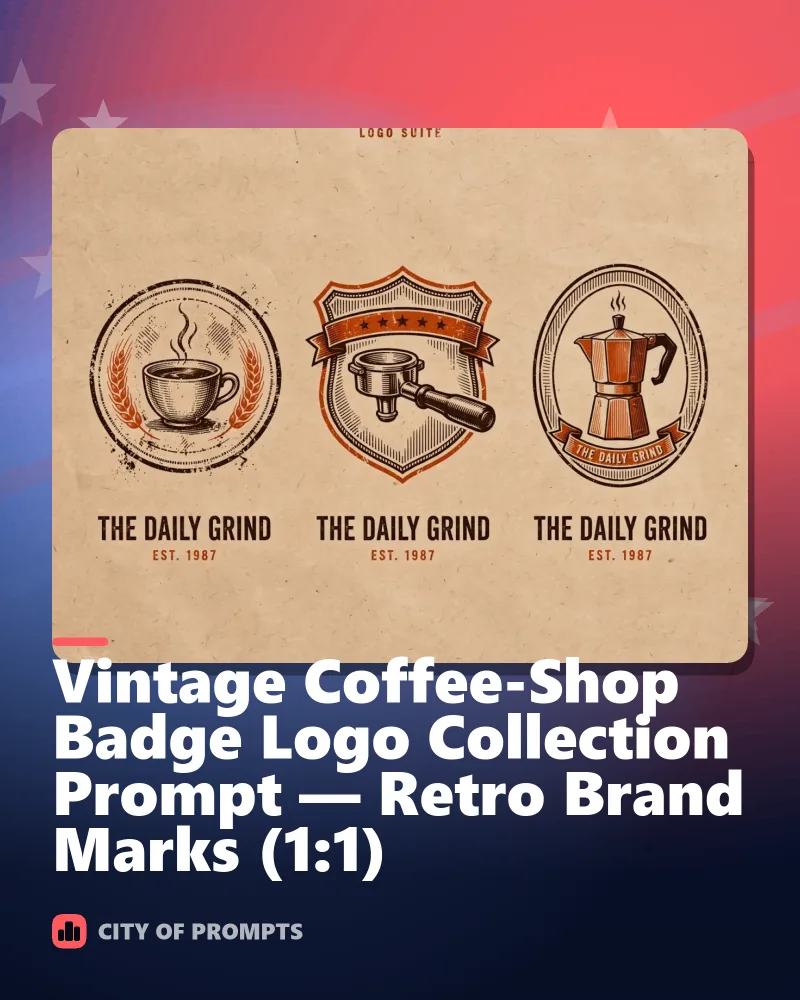 Cover image for Vintage Coffee-Shop Badge Logo Collection Prompt — Retro Brand Marks (1:1)