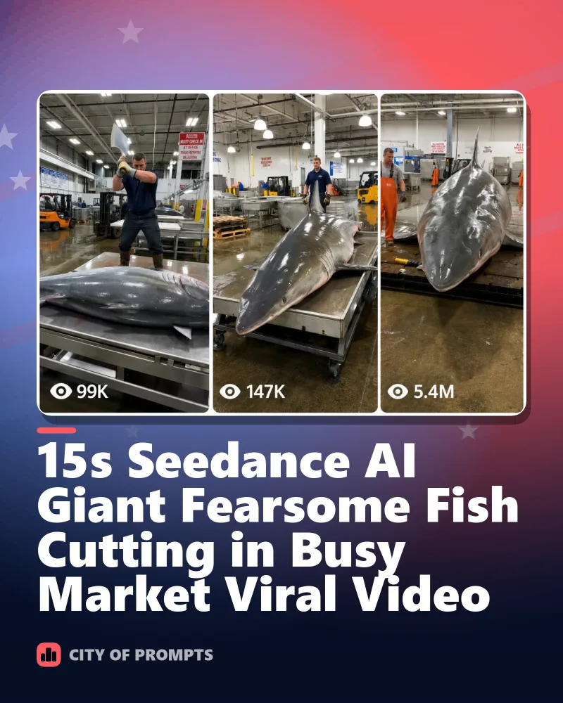 Cover image for 15s Seedance AI Giant Fearsome Fish Cutting in Busy Market Viral Video