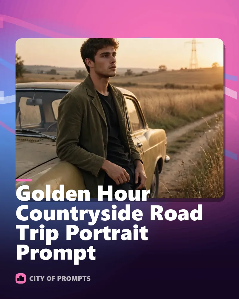 Cover image for Golden Hour Countryside Road Trip Portrait Prompt