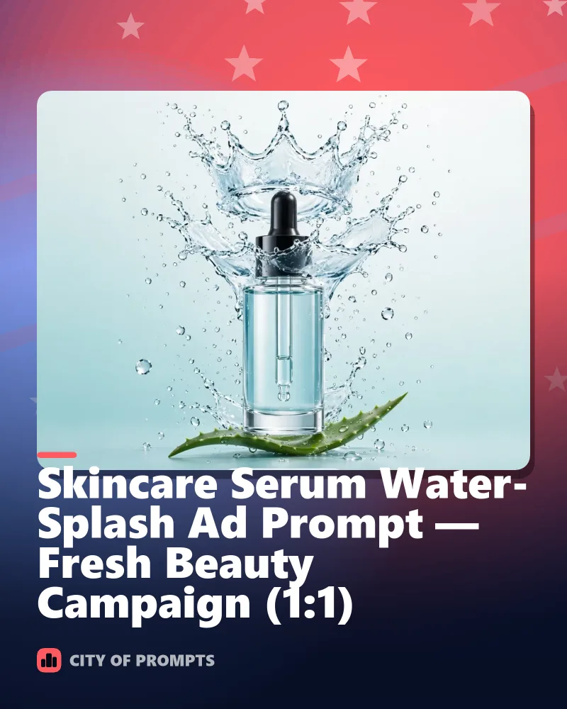 Cover image for Skincare Serum Water-Splash Ad Prompt — Fresh Beauty Campaign (1:1)
