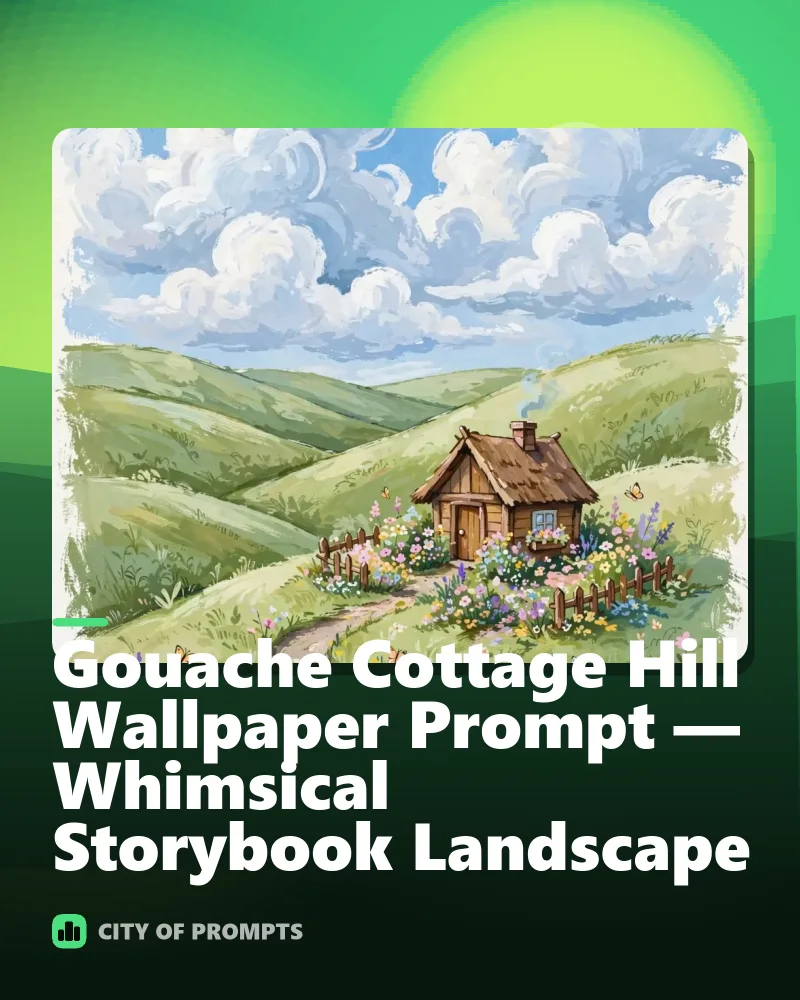 Cover image for Gouache Cottage Hill Wallpaper Prompt — Whimsical Storybook Landscape