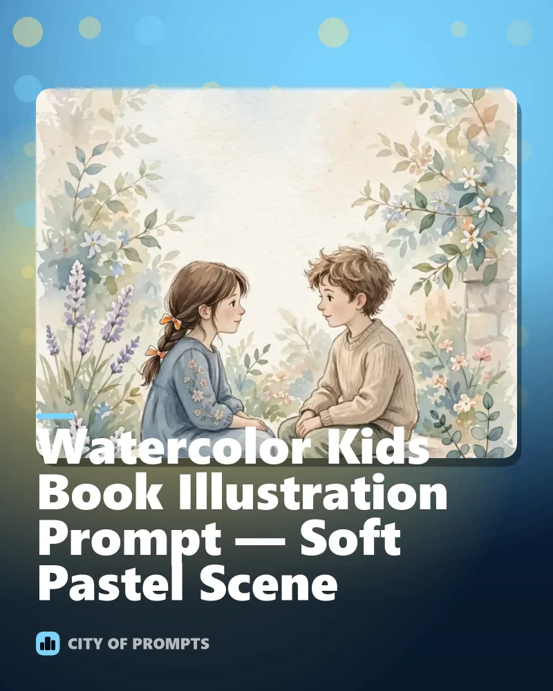 Cover image for Watercolor Kids Book Illustration Prompt — Soft Pastel Scene