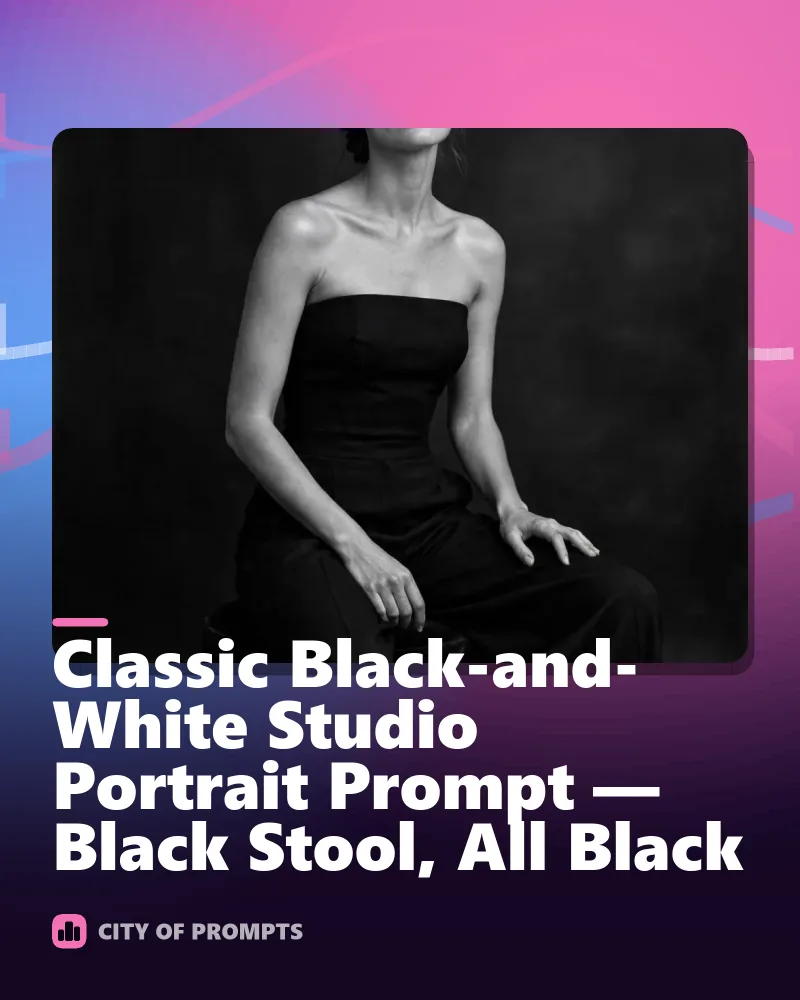 Cover image for Classic Black-and-White Studio Portrait Prompt — Black Stool, All Black