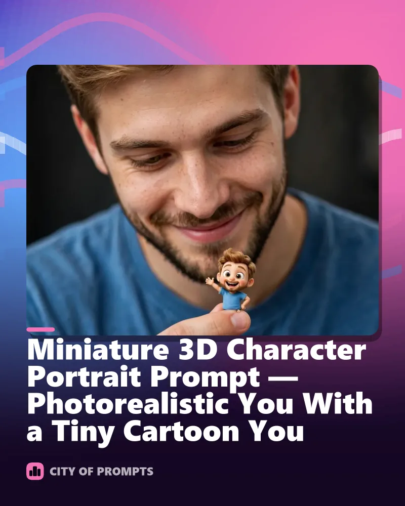 Cover image for Miniature 3D Character Portrait Prompt — Photorealistic You With a Tiny Cartoon You