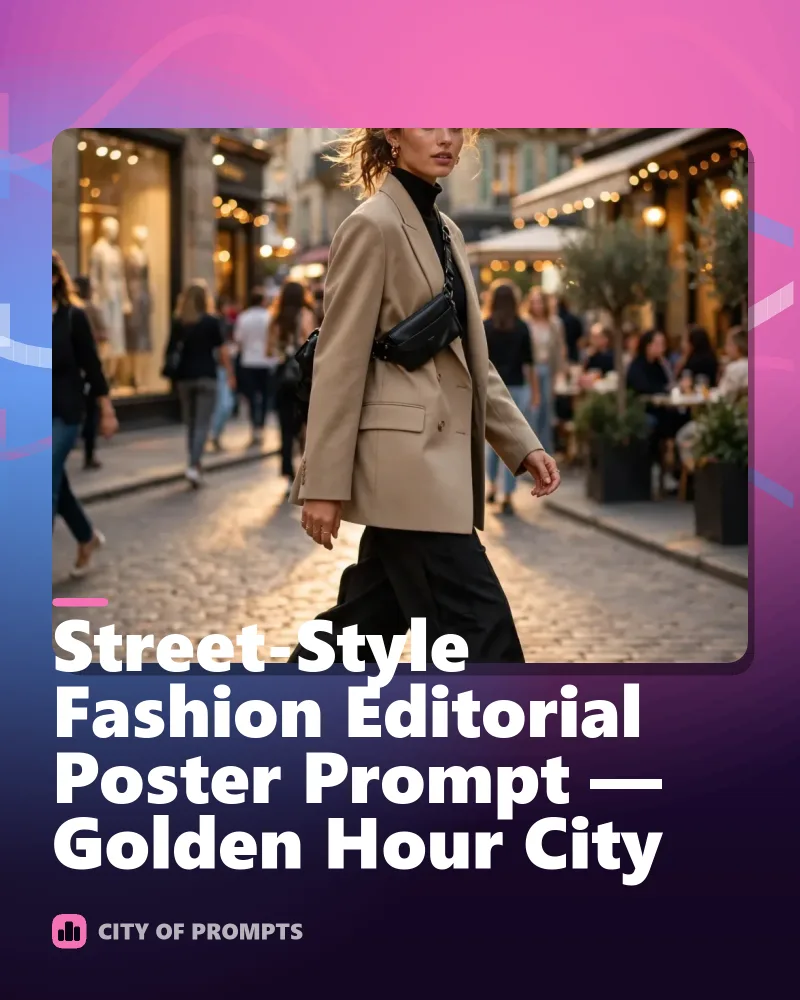 Cover image for Street-Style Fashion Editorial Poster Prompt — Golden Hour City