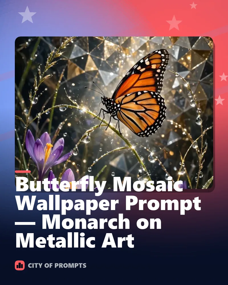 Cover image for Butterfly Mosaic Wallpaper Prompt — Monarch on Metallic Art