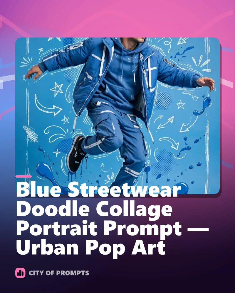 Cover image for Blue Streetwear Doodle Collage Portrait Prompt — Urban Pop Art