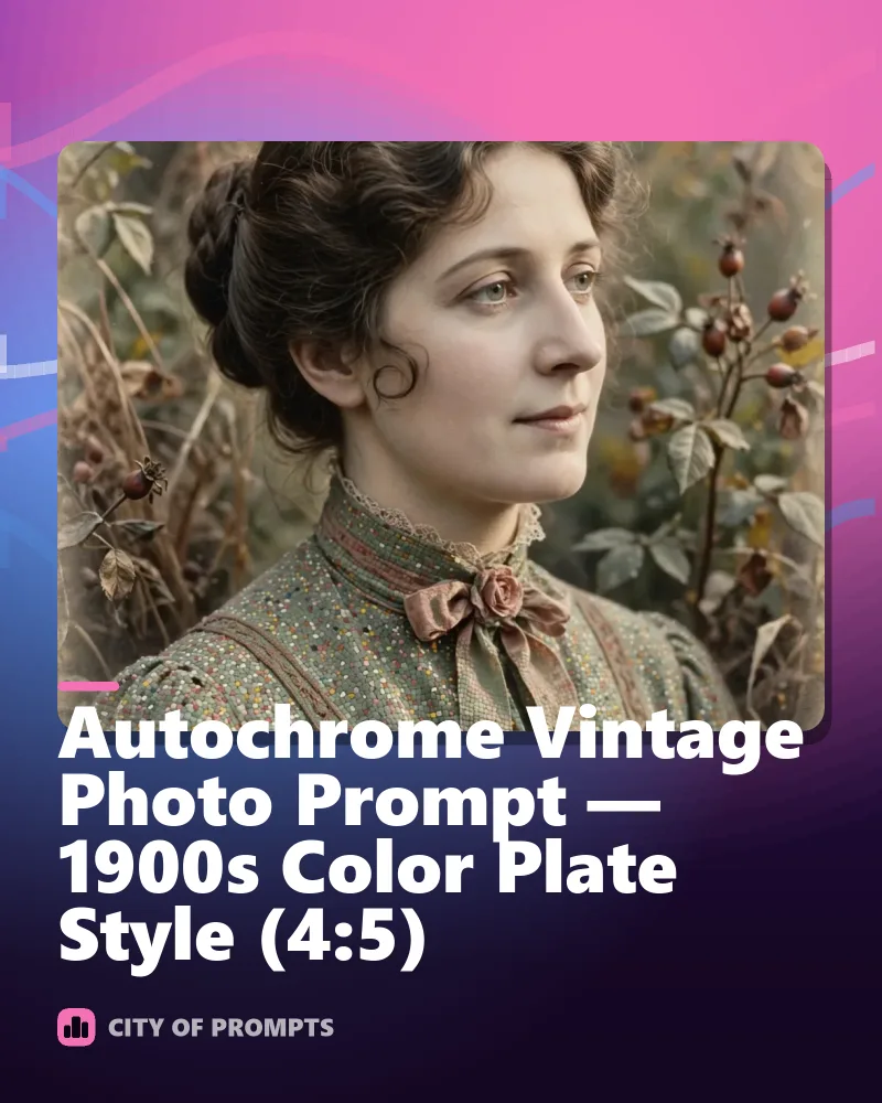 Cover image for Autochrome Vintage Photo Prompt — 1900s Color Plate Style (4:5)