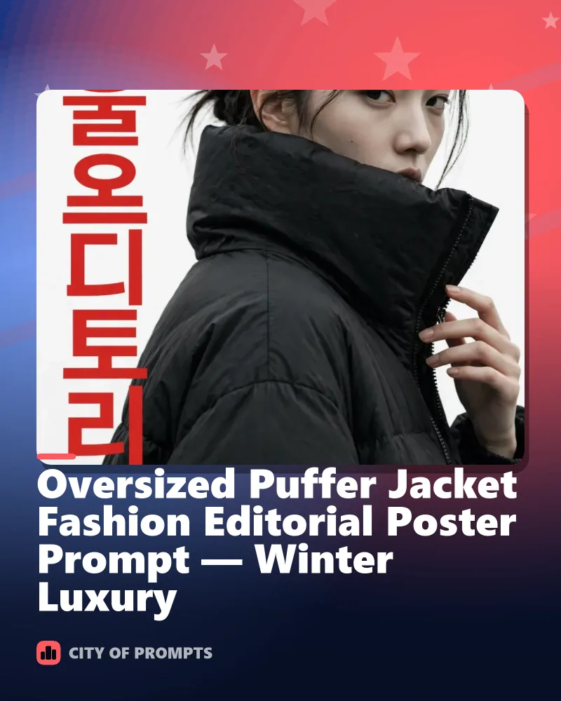 Cover image for Oversized Puffer Jacket Fashion Editorial Poster Prompt — Winter Luxury