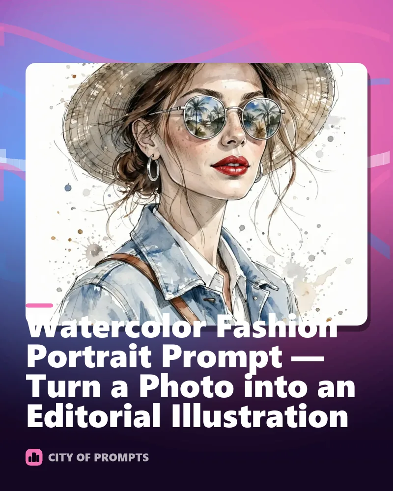 Cover image for Watercolor Fashion Portrait Prompt — Turn a Photo into an Editorial Illustration