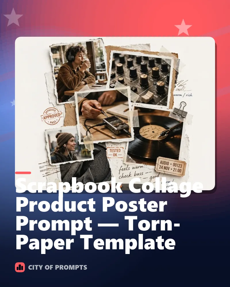 Cover image for Scrapbook Collage Product Poster Prompt — Torn-Paper Template