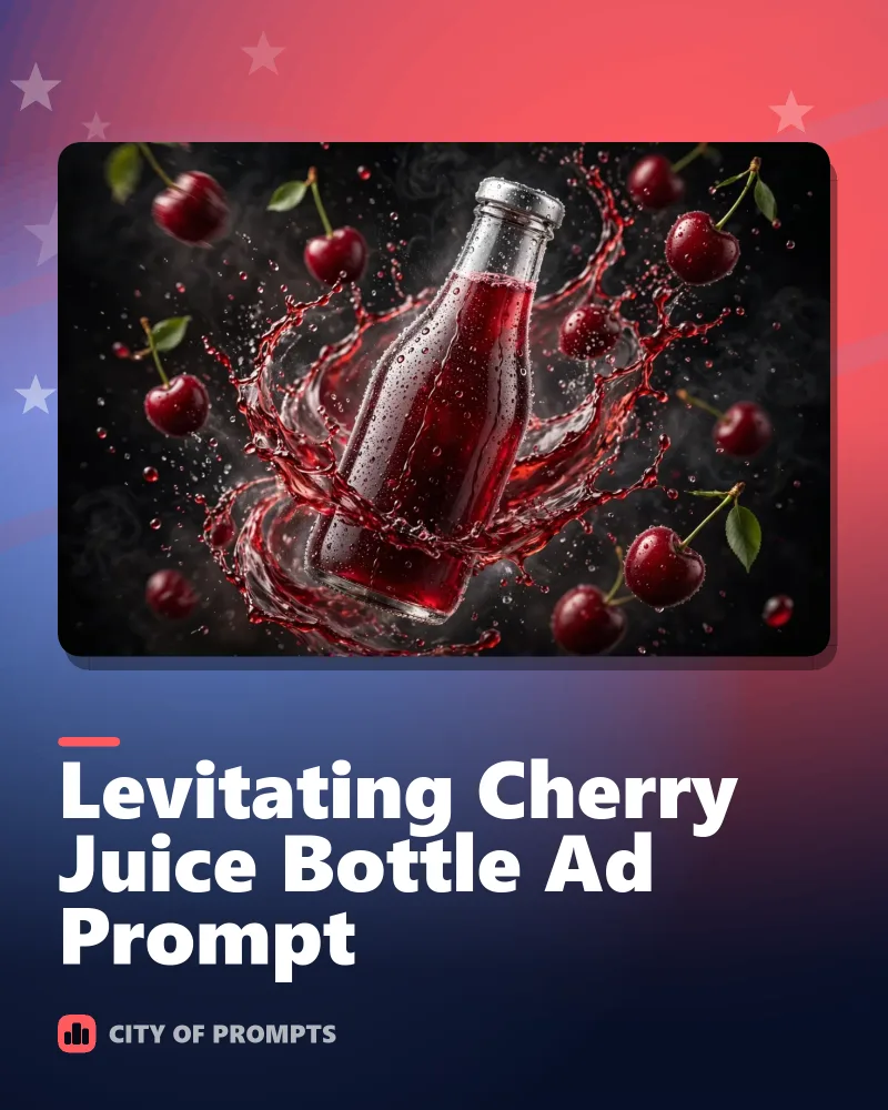 Cover image for Levitating Cherry Juice Bottle Ad Prompt