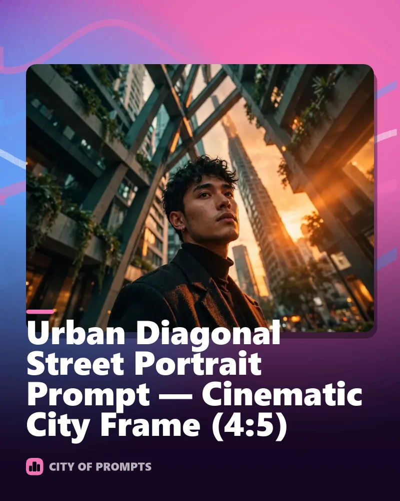 Cover image for Urban Diagonal Street Portrait Prompt — Cinematic City Frame (4:5)